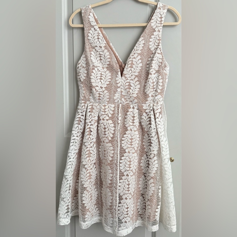 Lulus All of My Heart White Lace Skater Dress M